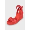 Red leather wedge sandals