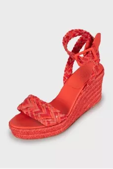 Red leather wedge sandals