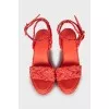 Red leather wedge sandals