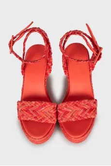 Red leather wedge sandals