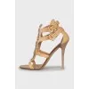 Leather crystal heeled sandals