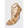 Leather crystal heeled sandals