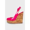 Pink leather wedge shoes