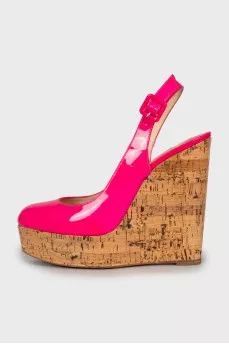 Pink leather wedge shoes