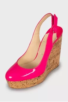 Pink leather wedge shoes