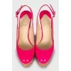 Pink leather wedge shoes