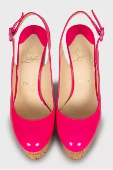 Pink leather wedge shoes