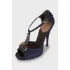Blue sandals with crystals