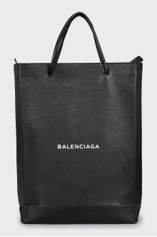 Black leather shopper