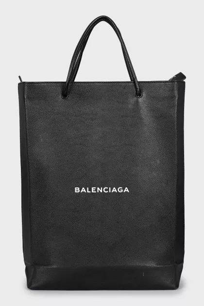 Black leather shopper