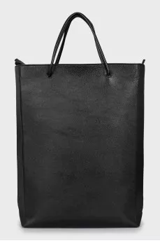 Black leather shopper