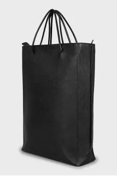 Black leather shopper