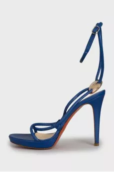 Blue leather heeled sandals