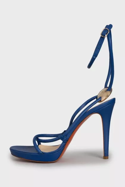 Blue leather heeled sandals