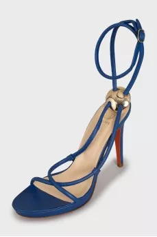 Blue leather heeled sandals