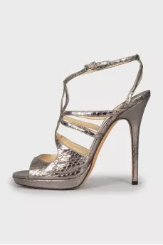Silver snake skin sandals