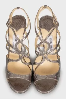 Silver snake skin sandals