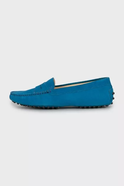 Blue suede moccasins