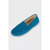 Blue suede moccasins