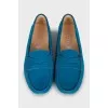 Blue suede moccasins
