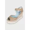Beige leather wedge sandals