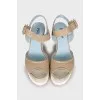 Beige leather wedge sandals