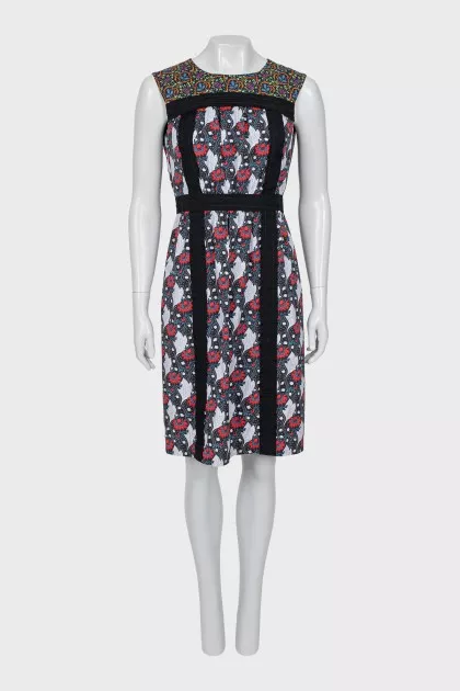 Fitted dress with zipper in print