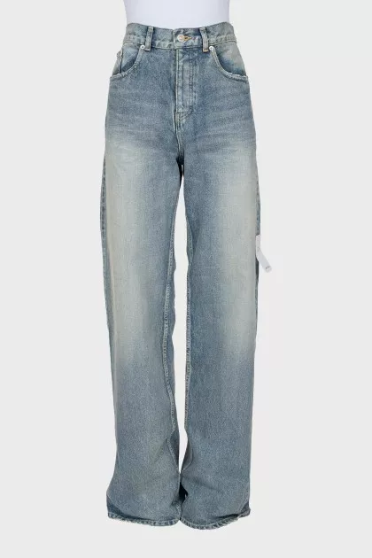 Wide-leg distressed jeans