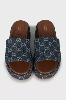 Monogrammed fabric platform slides