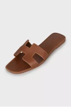 Oran brown leather slippers