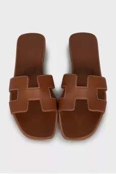 Oran brown leather slippers
