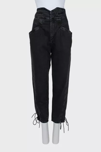 High waisted jeans with ties