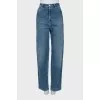 Blue high waist straight leg jeans