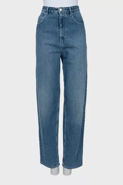 Blue high waist straight leg jeans