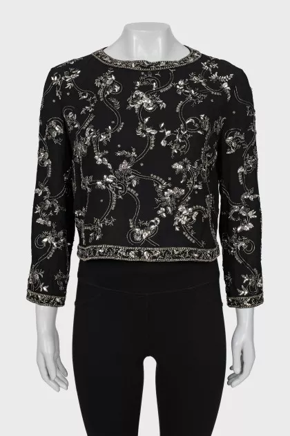 Silk blouse with rhinestones with tag