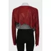 Top with logo decorated with rhinestones