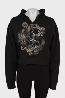Hoodie decorated with beads and sequins