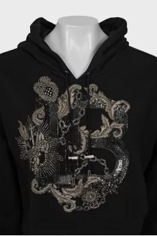 Hoodie decorated with beads and sequins