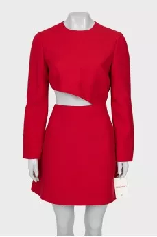 Red wool and silk dress with tag