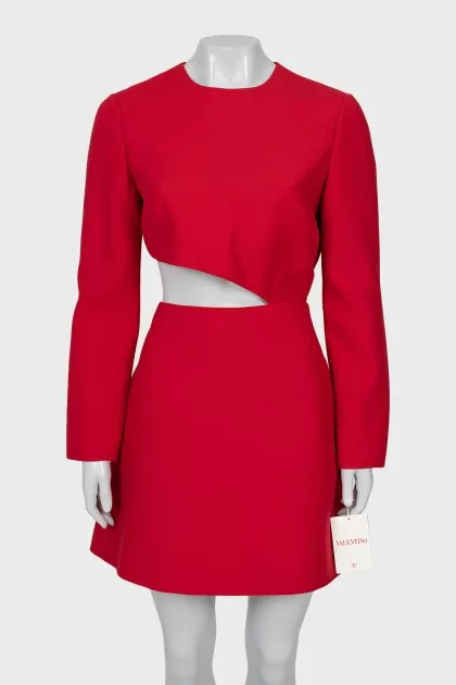 Red wool and silk dress with tag