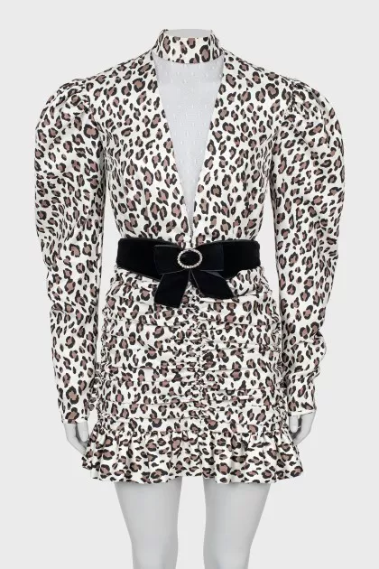 Animal print puff sleeve dress
