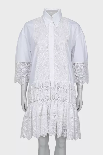 Shirt dress with lace trim