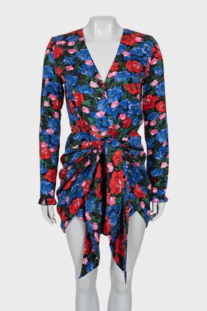 Silk dress with floral print draping