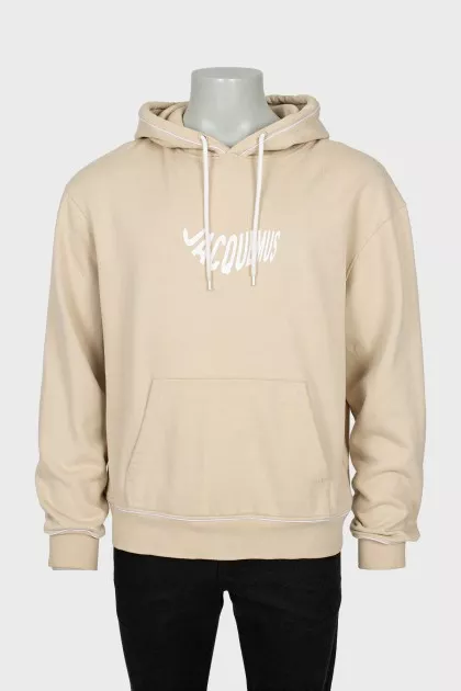 Men's beige hoodie with logo