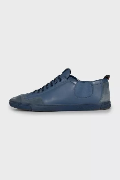 Men's blue leather and suede sneakers