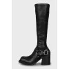 Leather boots with trapezoid heels