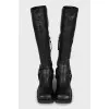Leather boots with trapezoid heels