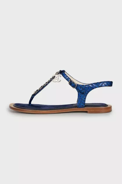 Blue geometric print sandals