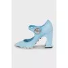 Blue suede heeled shoes