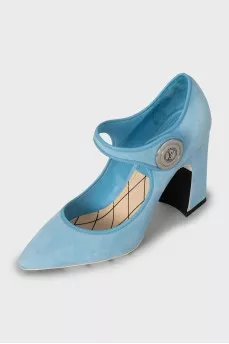 Blue suede heeled shoes